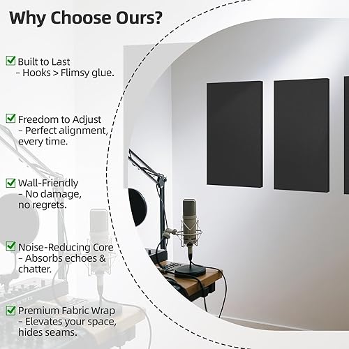 Miniatura 3 de Art3dwallpanels 8 paneles acústicos, paneles de pared insonorizados de tela de 24 x 12 pulgadas, paneles de pared insonorizados de fácil montaje,