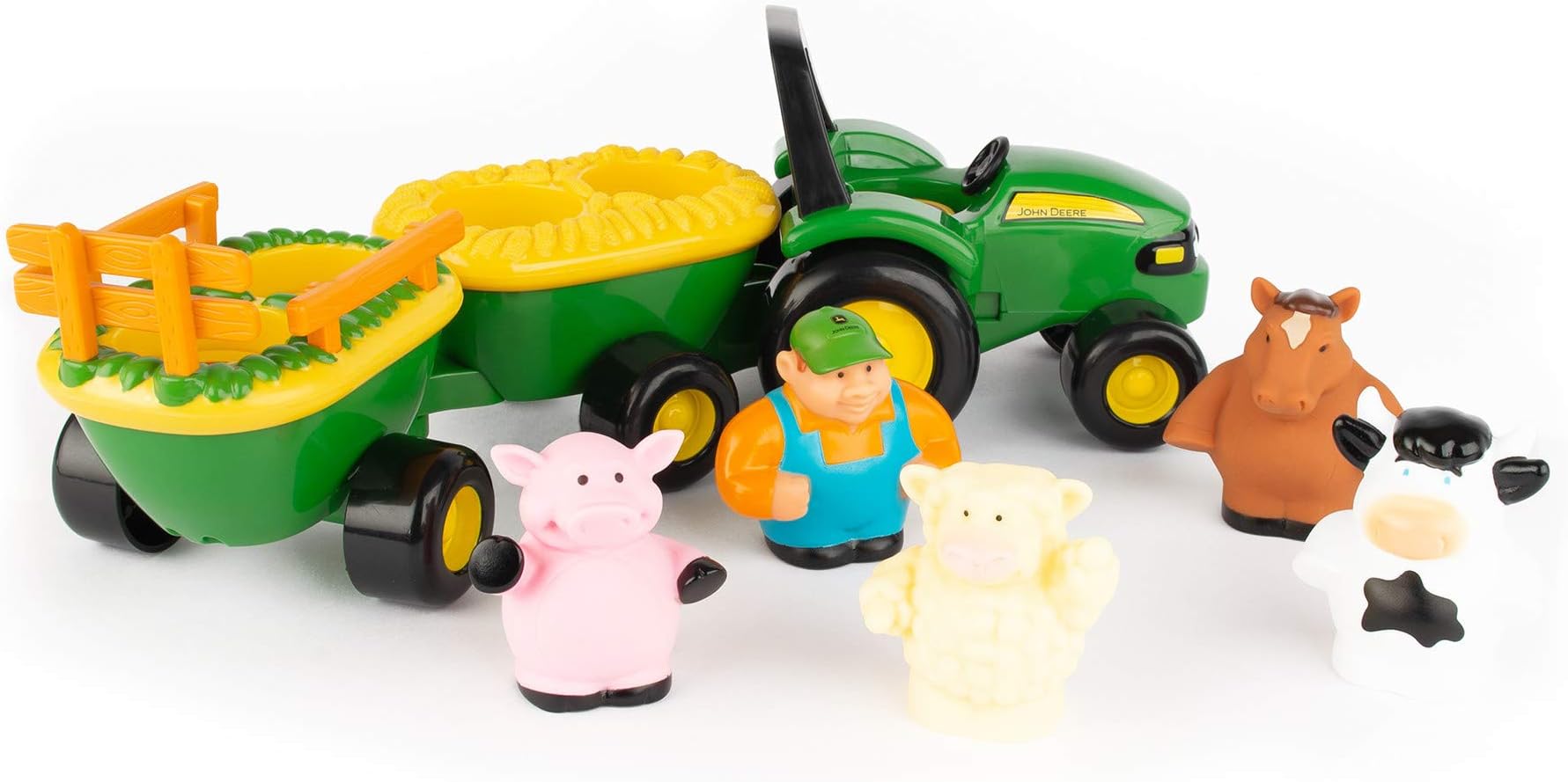 TOMY John Deere Animal Sounds Hayride Musical Tractor Toy - Musical Hayride Toddler Toys - Includes Farmer Figure, Tractor, and 4 Farm Animals - Toddler Music Toys - Ages 12 Months and Up