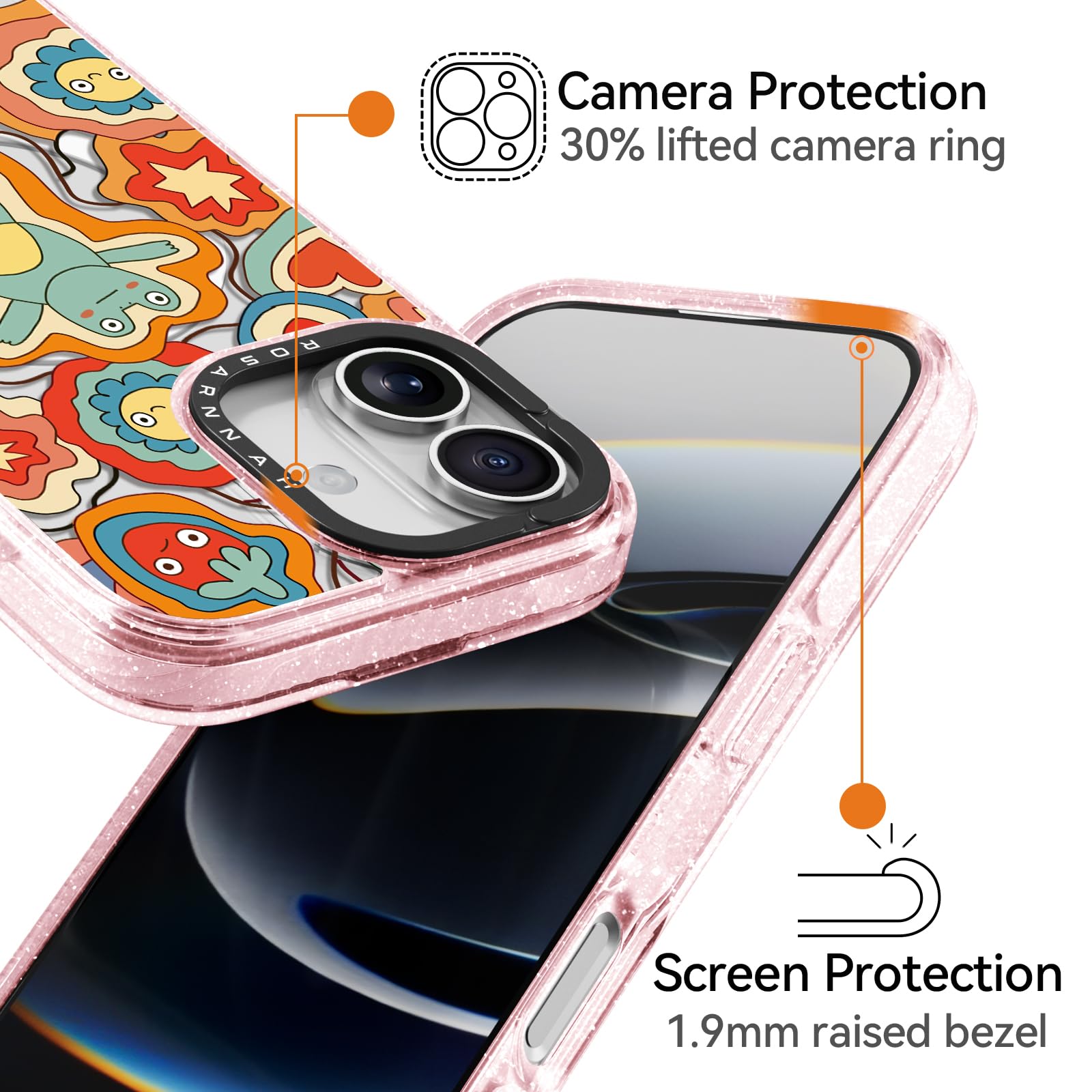 Rosarnnah Bonita funda para iPhone, compatible con Magsafe, duradera, a prueba de golpes, caída de 6.5 pies, diseño divertido de Froggy's Dream para 17 (6.3 pulgadas), rosa brillante