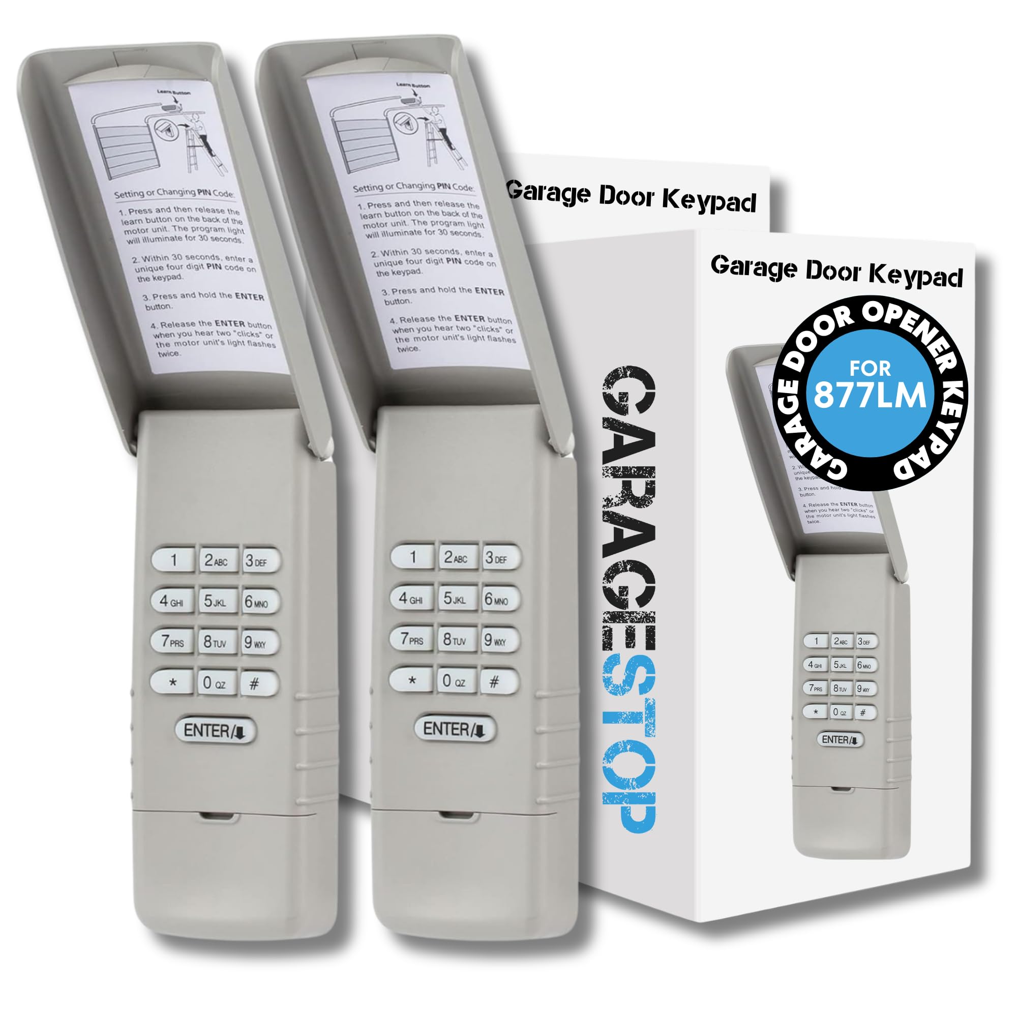 2X for 877LM Liftmaster Garage Door Keypad, fits Chamberlain Craftsman Wireless Garage Door Opener Keypad, 2011 to Present, Yellow Learn Button