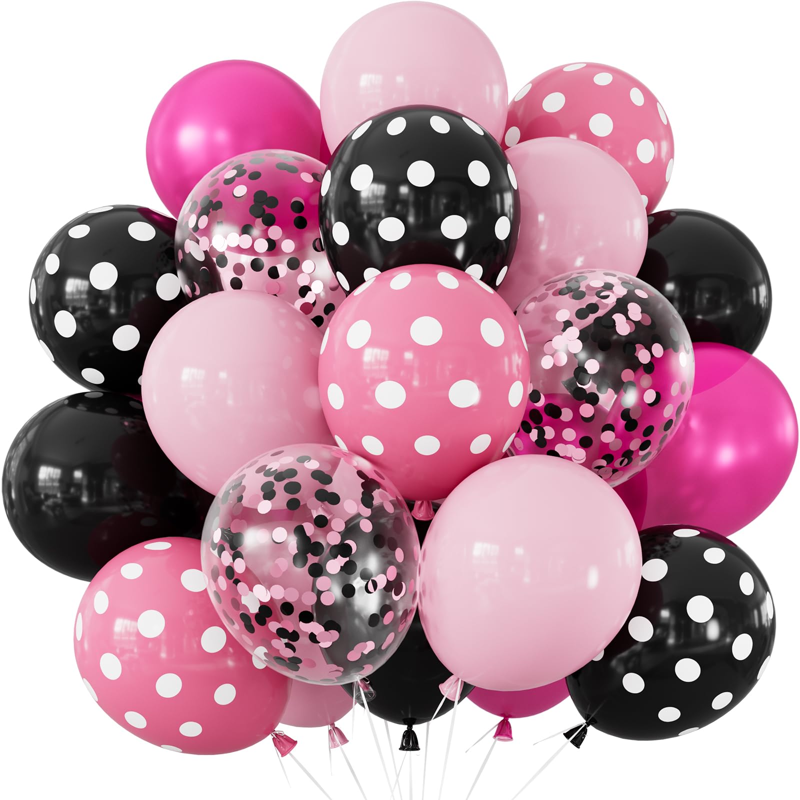 Adeyoo Pink and Black Balloons, 50 PCS 12 Inch Black Pink Polka Dot Balloon — image 1