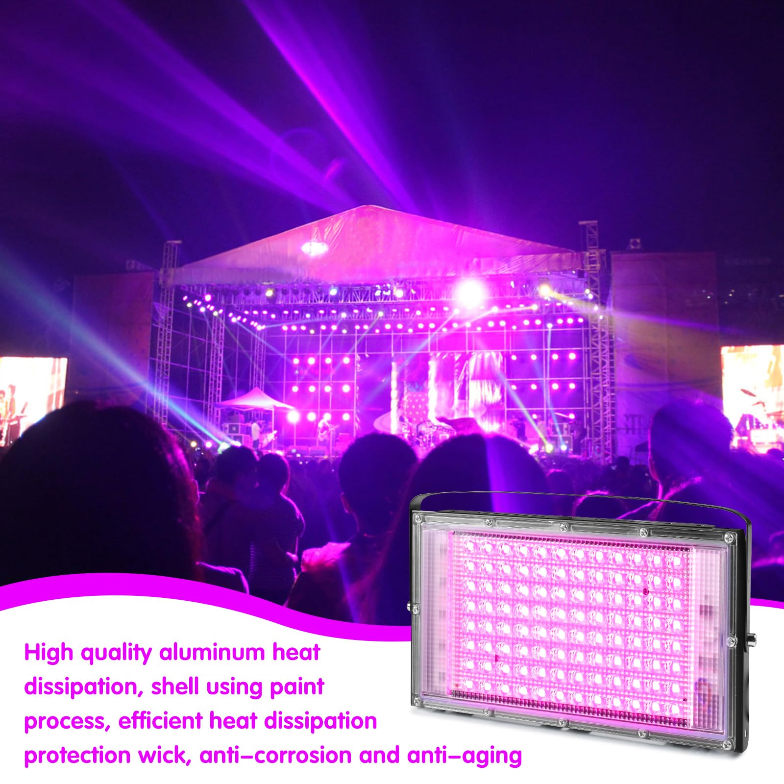 100W LED UV Luz Negra LED Spotlight, Lámpara de Luz Negra IP66 Impermeable, UV Spotlight Para la Decoración de la Etapa de Luz de Halloween Concierto Fiesta Banda bar Rendimiento Decoración