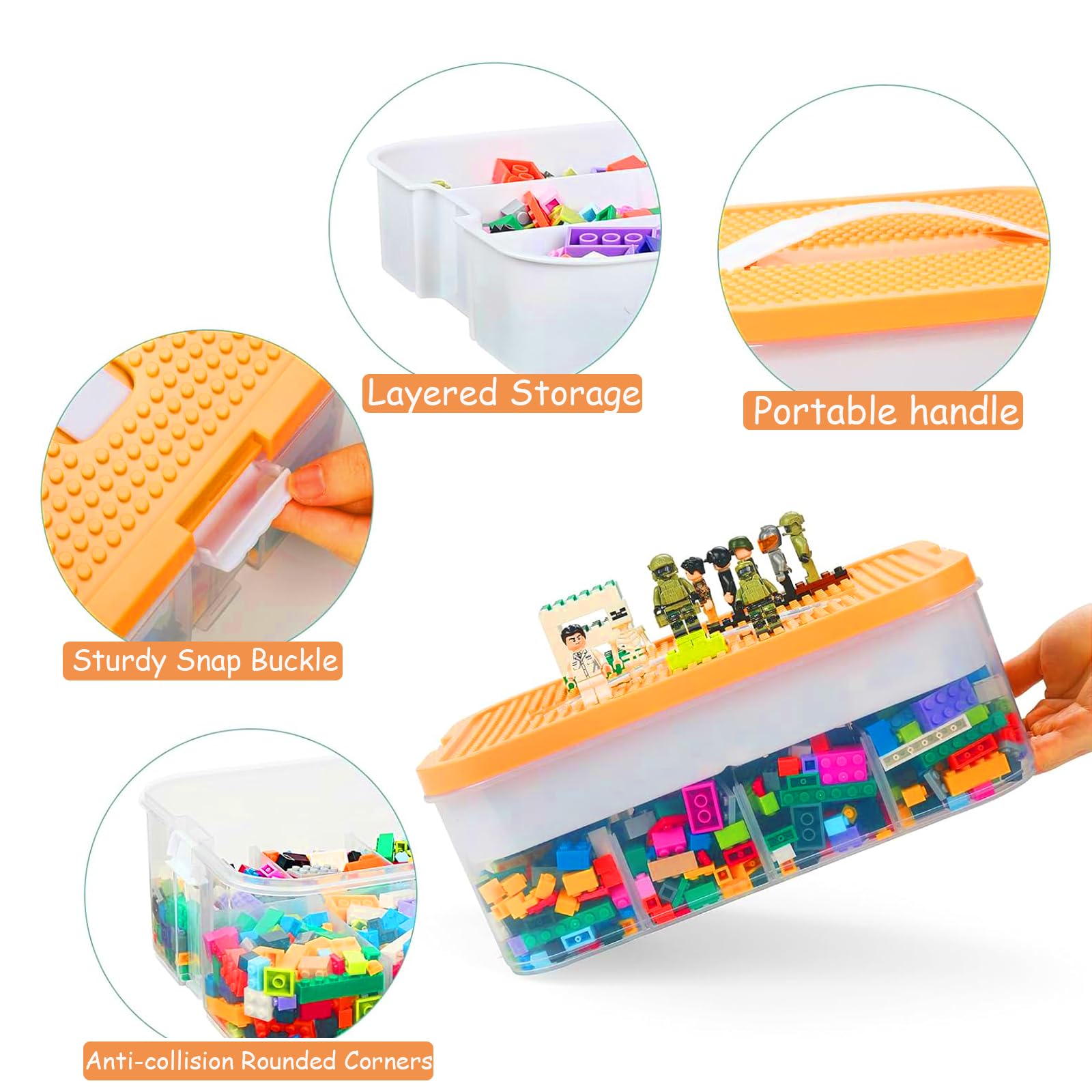 Scatole portaoggetti con coperchio, 3 livelli, trasparenti, 30,5 x 20 x 32,5 cm, scatole impilabili per mattoncini e puzzle