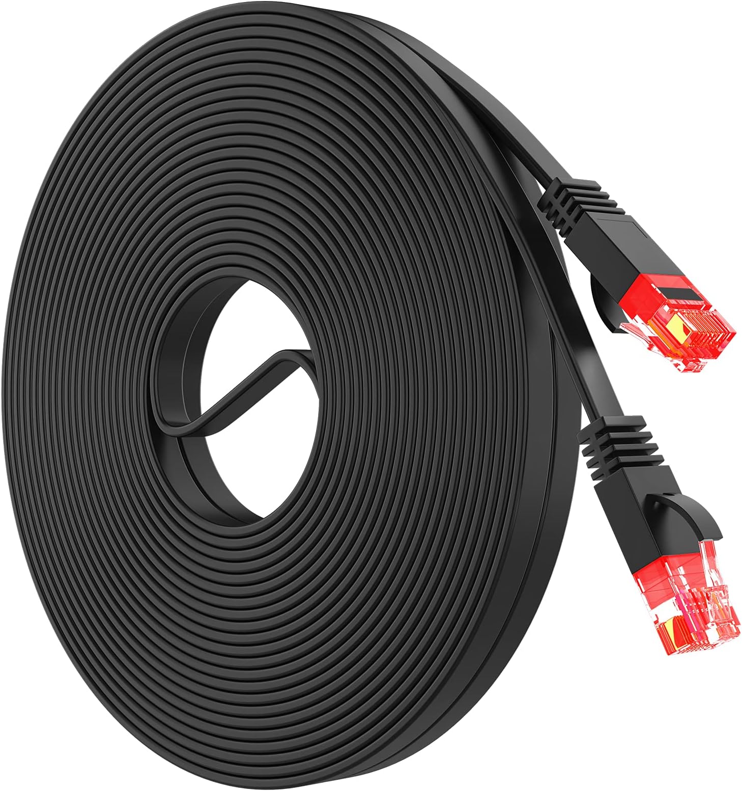 Cat 6 Ethernet Cable 30 ft,High Speed Flat Black Cat 6 Internet Network Patch Cord,Long Ethernet Cable with Snagless Rj45 Connectors and Cable Clips-(30 Feet)