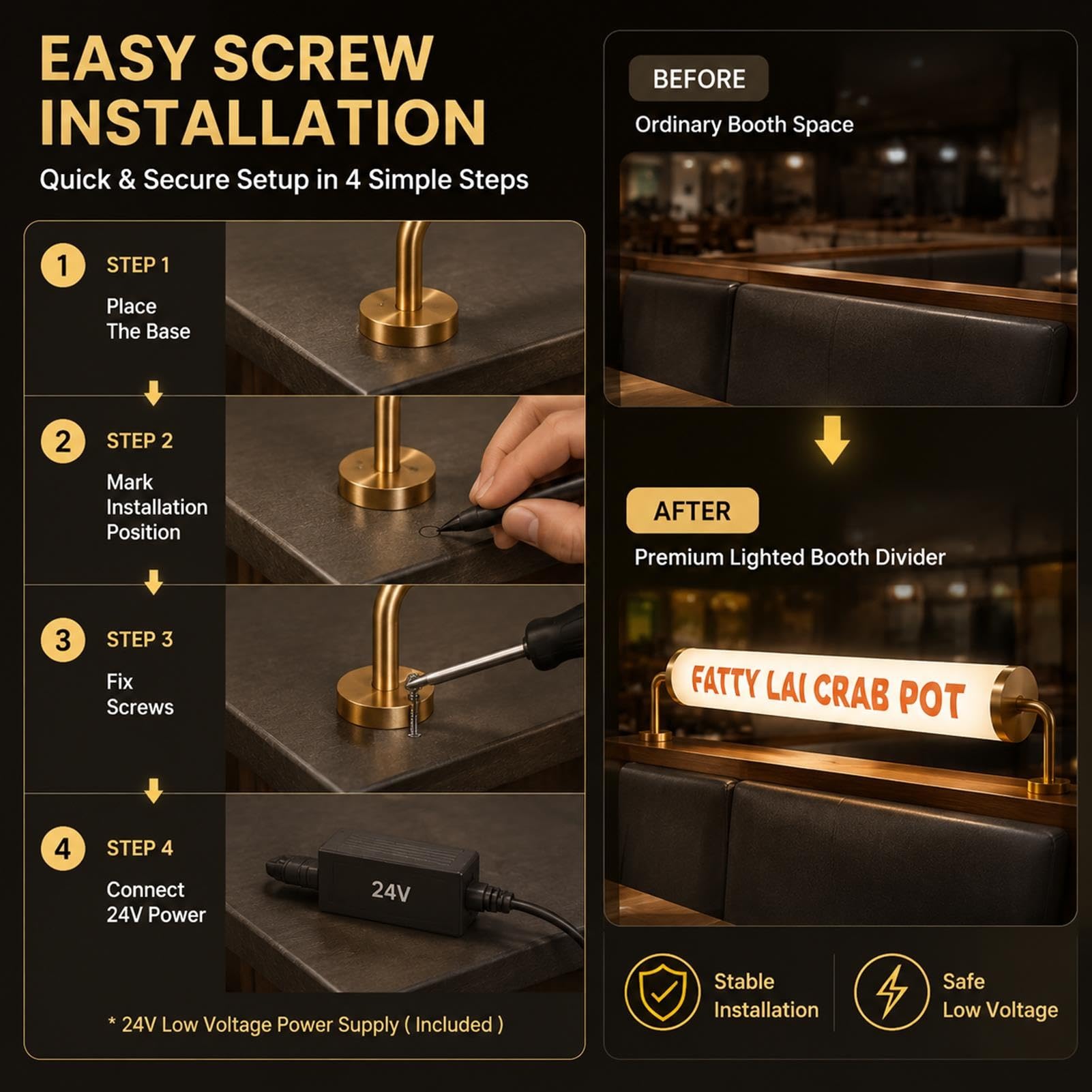 Luz LED Personalizada Separador Restaurante, Pantalla Divisoria Comercial