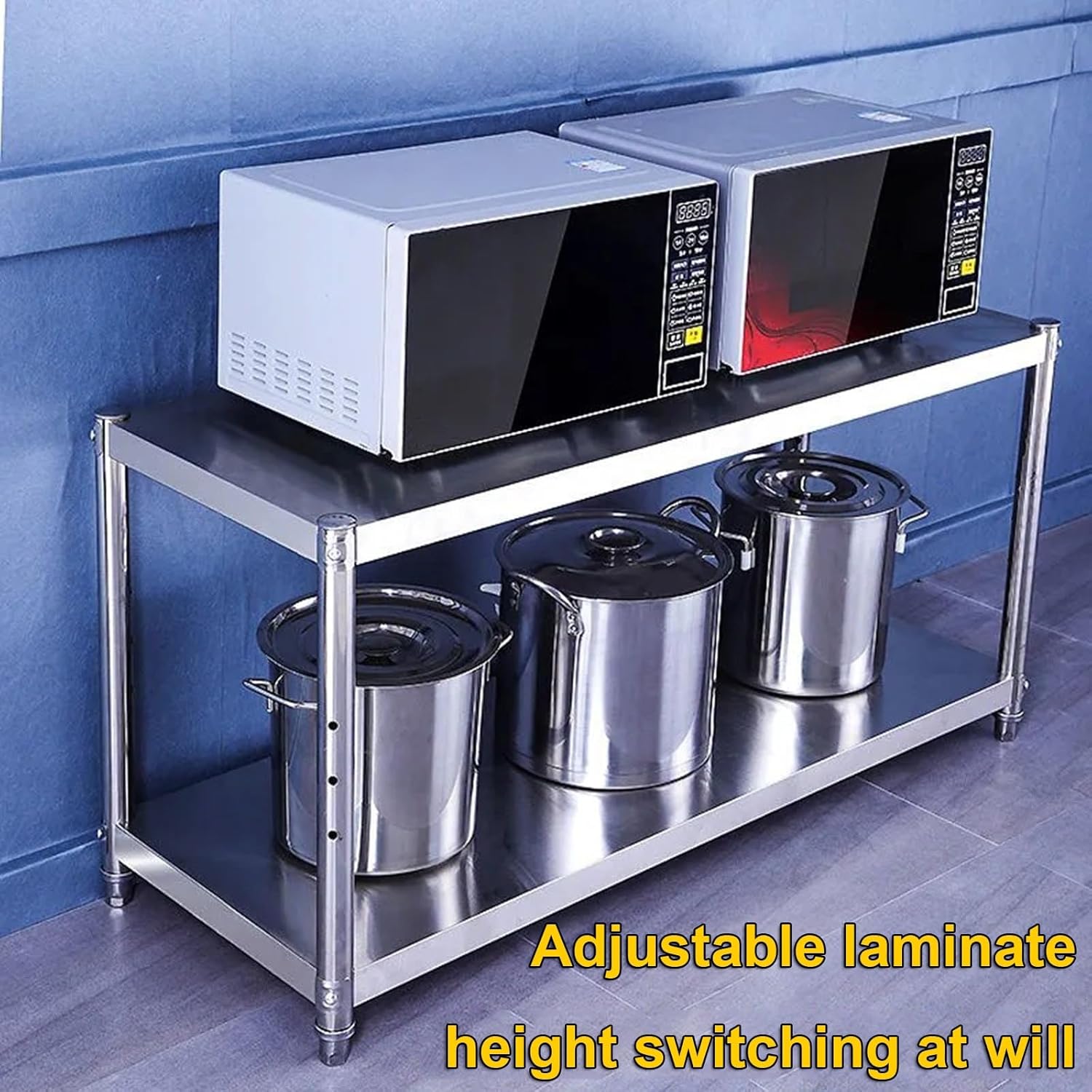 Stainless Steel Workbench Sturdy and Stable Floor Standing Shelves Kitchen Metal Table Commercial Prep Table Multi-Functional Open Shelves(90x40x80cm)