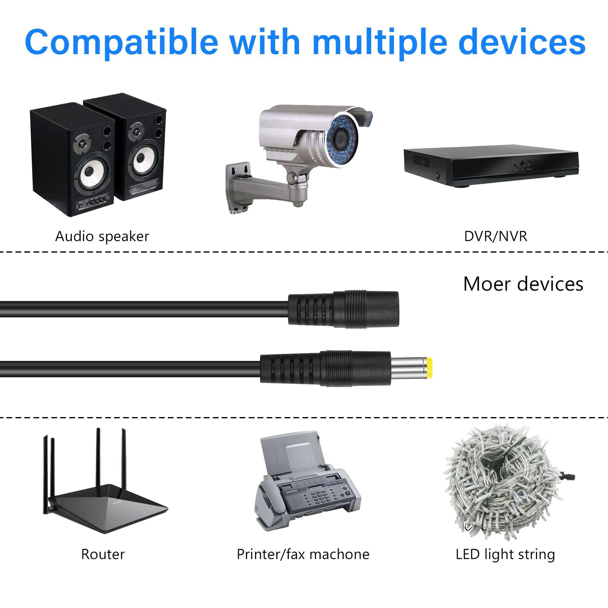 2-pak DC 5,5 x 2,5 mm 1 żeński na 2 męski kabel rozdzielacza zasilacza, kabel adaptera rozdzielacza Y, do kamer CCTV, DVR, listwa świetlna LED (0,3 m)