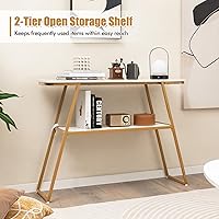 Vista 4 de Giantex Mesa consola con estante de almacenamiento, mesa de entrada de 44 pulgadas, mesa de sofá larga y estrecha con marco de metal dorado, tablero