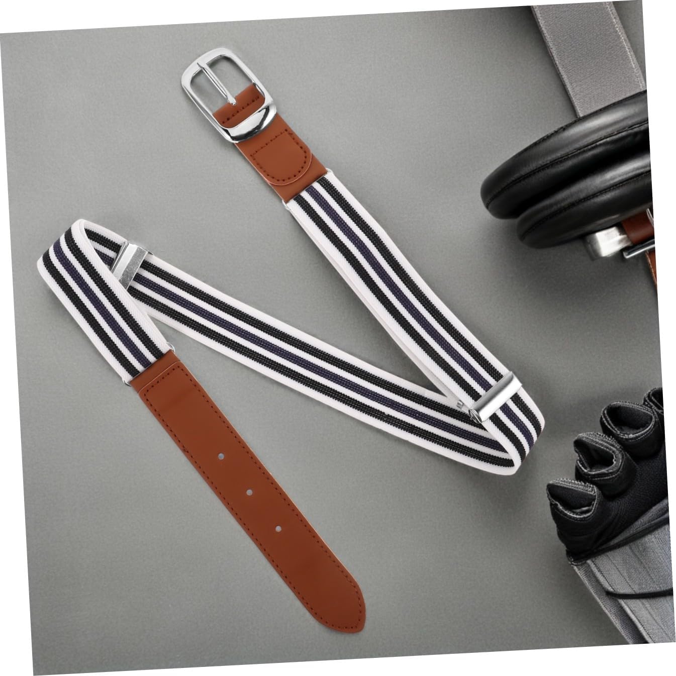 Youth Elastic Sports Waistband Adjustable Stretch Belt for Boys Outdoor Fitness Running Elastic Waist Belt with Black Striped Design
