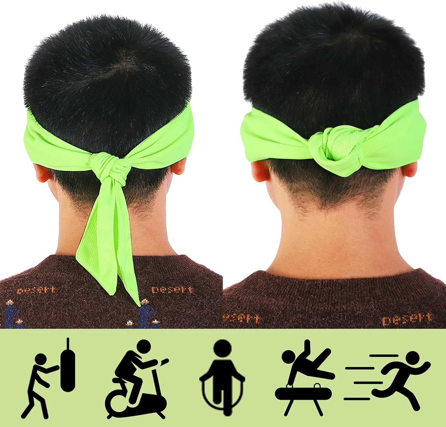 6PCS Tennis Tie Headbands Ninja Tie Back Bandanas Black and Grey Sport Head Ties Solid Hair Band Athletic Sweatbands for Karate Running Basketball Yoga Cycling - Image 7