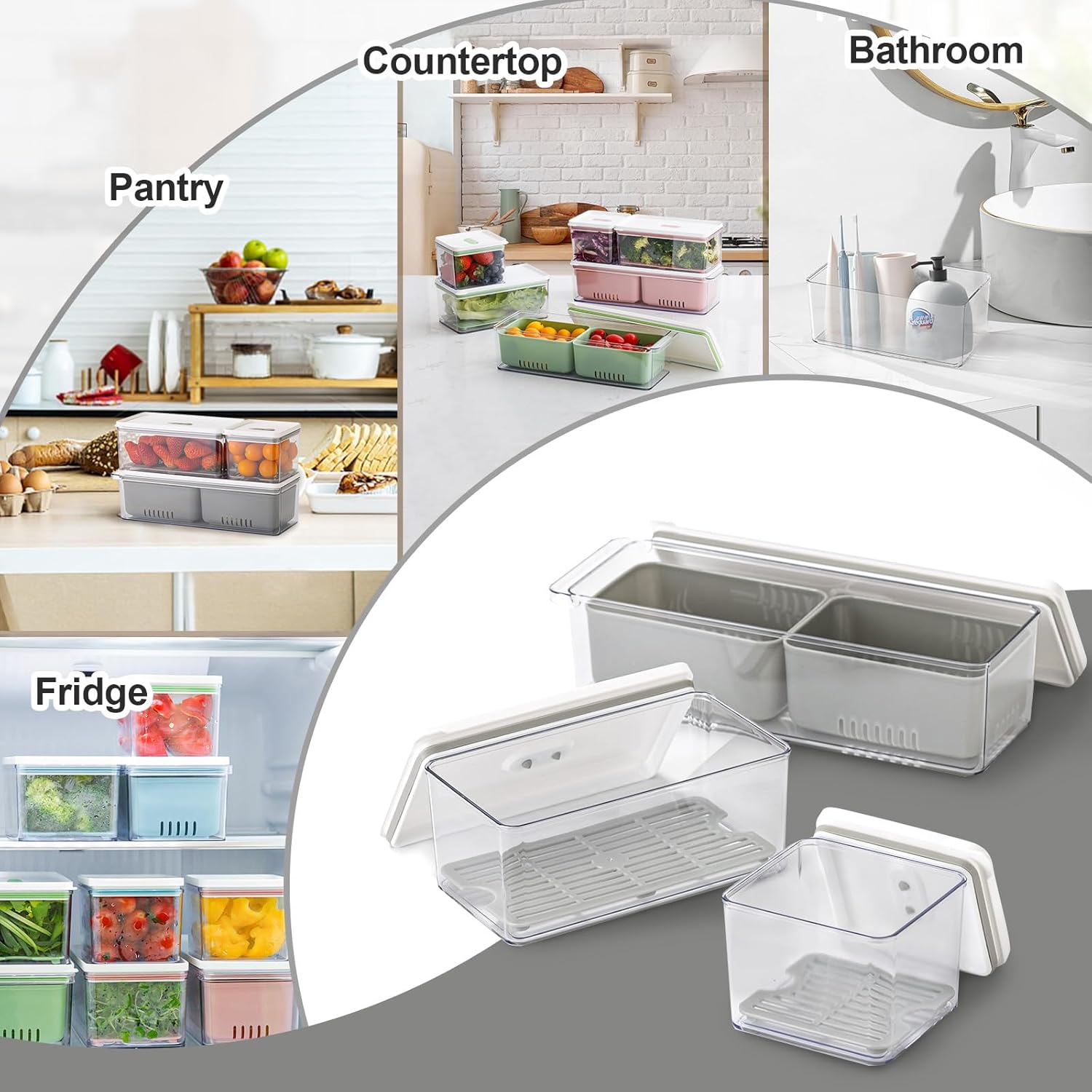 Lille Home The Stackable Produce Saver Set keeps fruits and vegetables fresh longer. With removable drain trays, these BPA-free bins are ideal for refrigerators, cabinets, and pantries