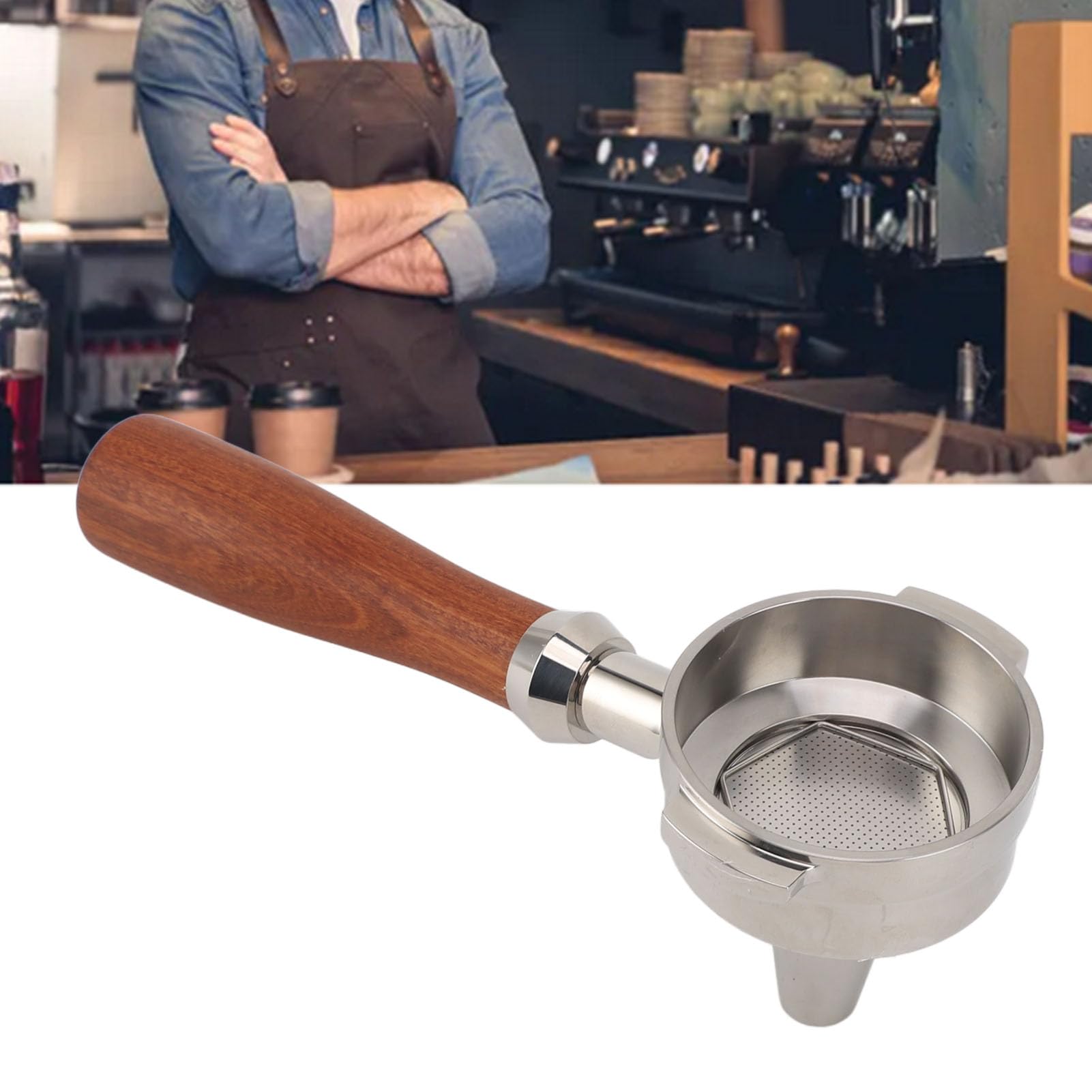 Aramox 58-mm-Siebträger, Edelstahl 304 mit Holzgriff, Professionelles Kaffeezubehör für Expobar GA Pandorra XLVI (Cuibourtia D-Schnalle)