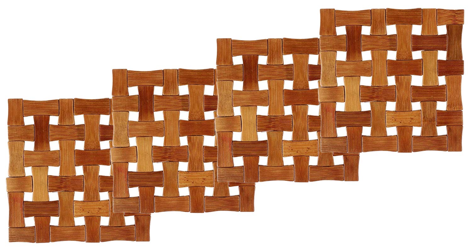 Kuber Industries 4 Pieces Bamboo Tea Coaster Set (Wooden)-CTKTC30442