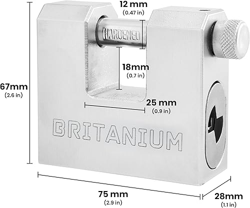 Miniatura 2 de Britanium BRX74 Candado de Alta Resistencia para Contenedores con 5 Llaves  Eslabones Resistente al Corte de 12 mm, Cuerpo Chapado en Níquel