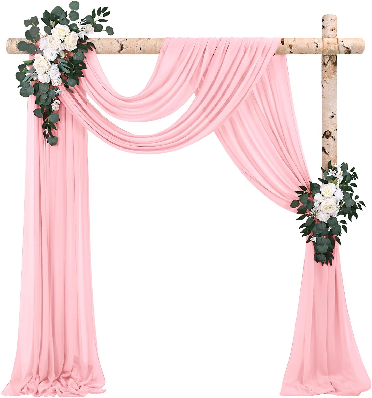 2 Panel Wedding Arch Draping Fabric, 28" x 20Ft Pink Chiffon Sheer Backdrop Curtain for Ceremony Arch, Stage, Party Backdrop, Ceiling Decor