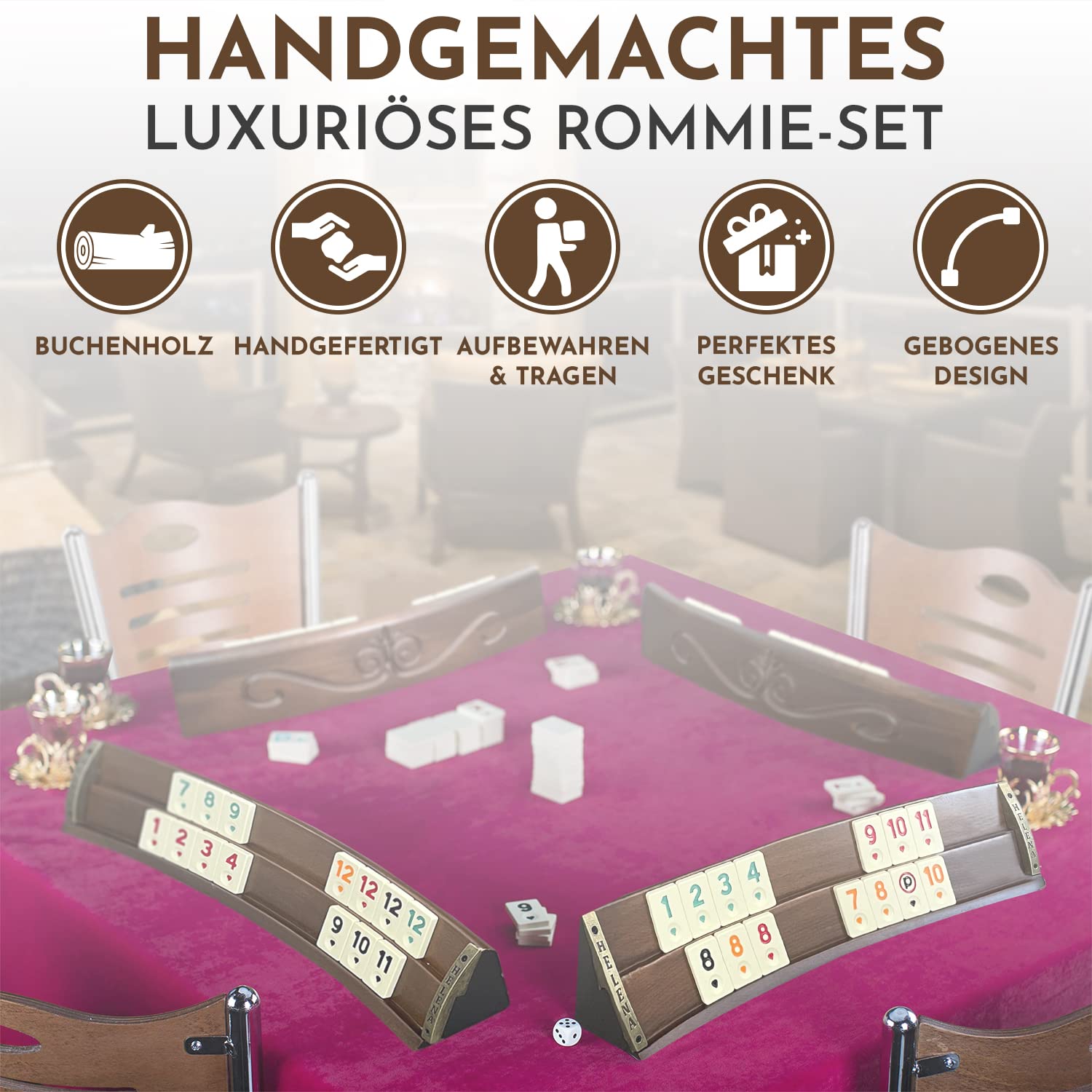 Generisch Star-Premium handgemaakte ovale rummy set van echt hout