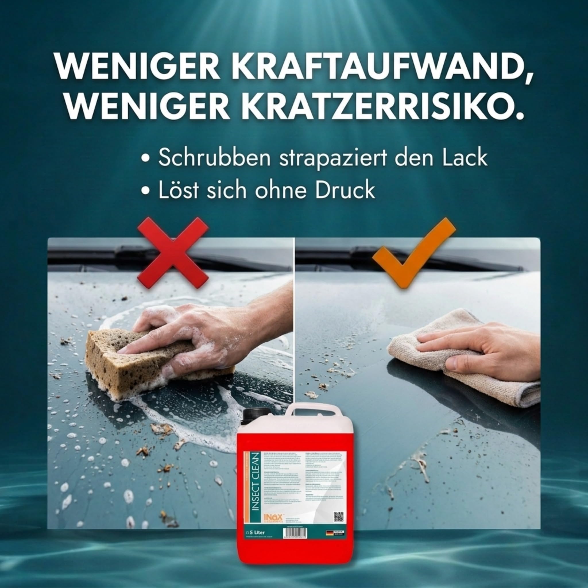 INOX Insektenentferner Auto & Motorrad 4x5L – auch bei Vogelkot | Entfernt Insekten & Baumharz – lösungsmittelfrei, sicher für Lack, Chrom, Glas & Kunststoff