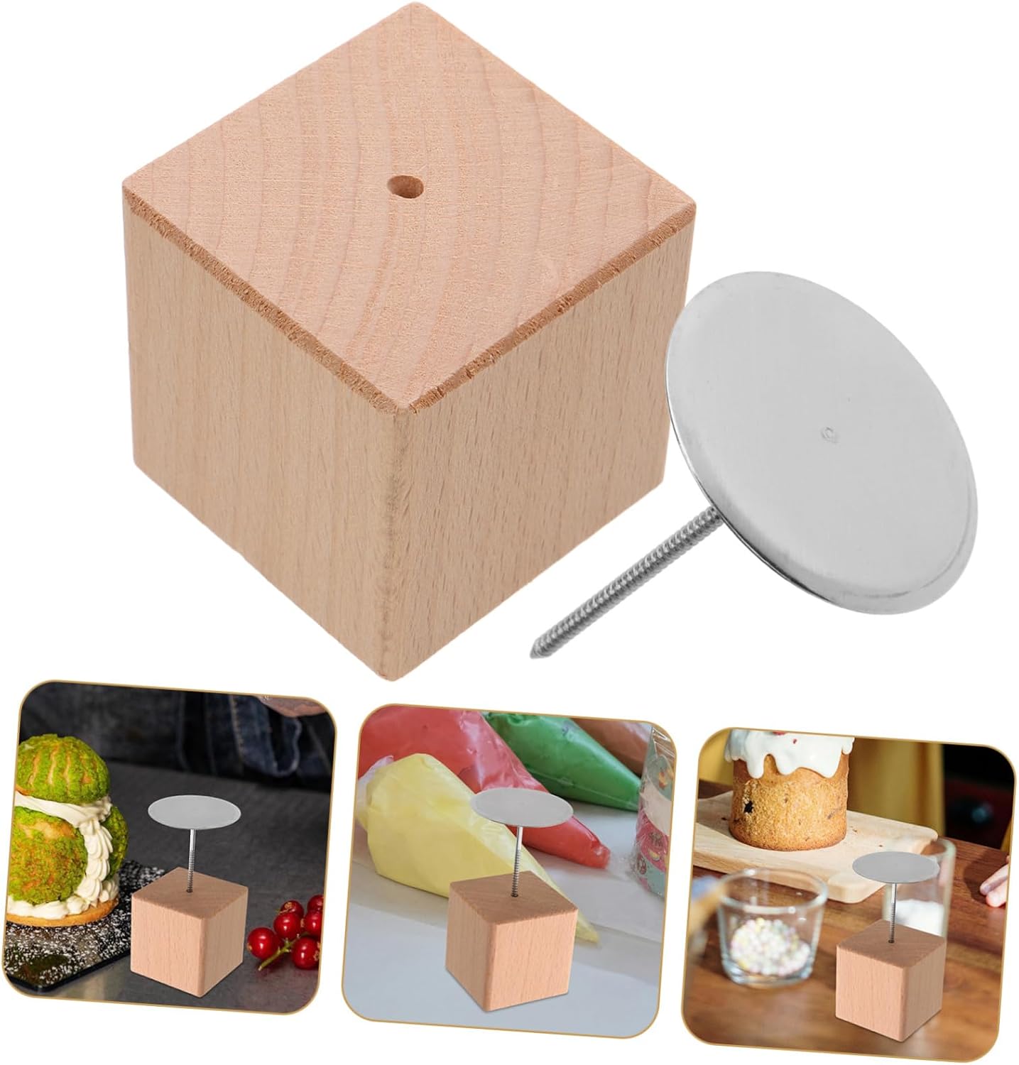 INOOMP 1Set Flower Nail Holder Wooden Cake Flower Display Base Mounting Patterns for Baking Sturdy Accessory for Cake Decoration Nail Art Supplies