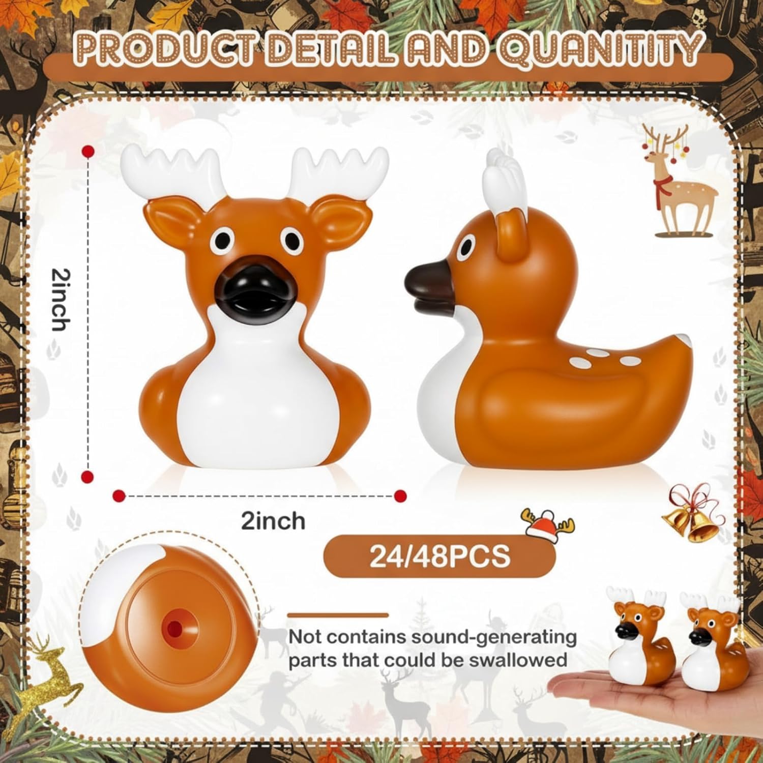 DEEKIN 48 Pcs Whitetail Deer Buck Rubber Duck 2 Inch Rubber Duck Party Favors for Winter Holiday Hunting Party Gifts Home Decorations (Whitetail Deer Buck)