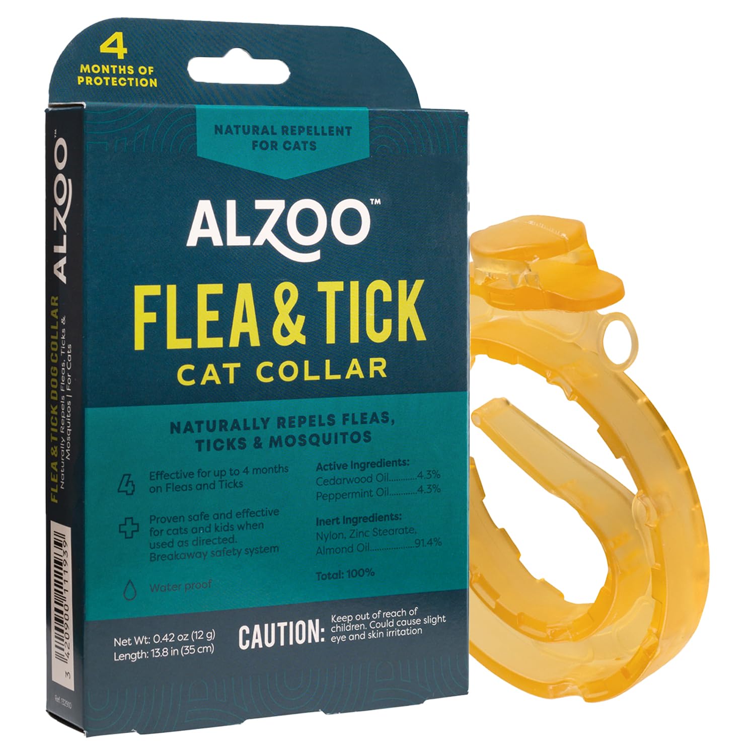 ALZOO Collare naturale per gatti antipulci e zecche, aiuta a respingere pulci, zecche e zanzare, principi attivi a base vegetale, senza ftalati e PVC, protezione fino a 4 mesi, singolo