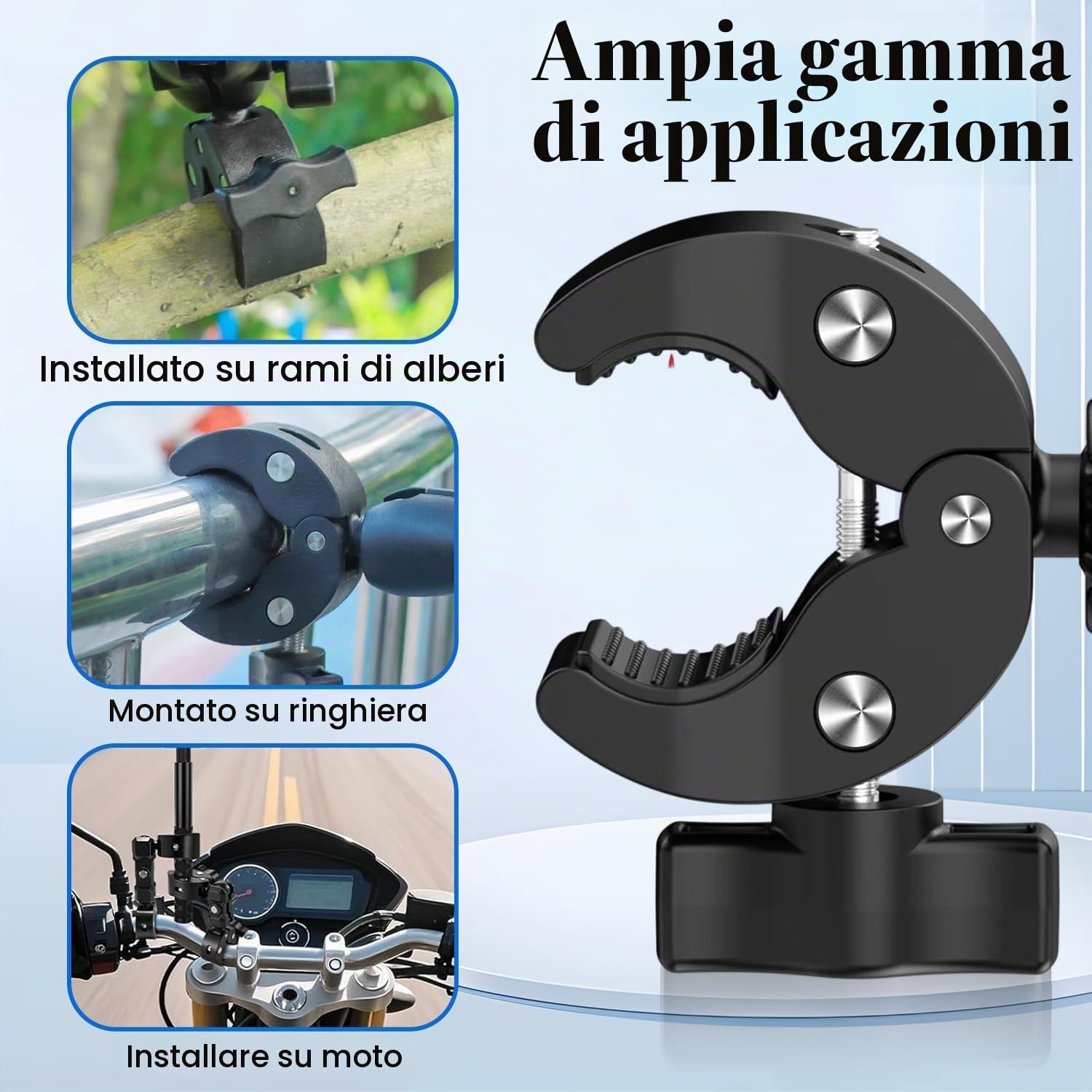 Supporto per fotocamera da moto, Supporto Morsetto per Fotocamera con bastone per selfie da 120 cm, Motociclo per Fotocamera Action Camera Manubrio, supporto per manubrio bicicletta Insta360 X4 X3 X2