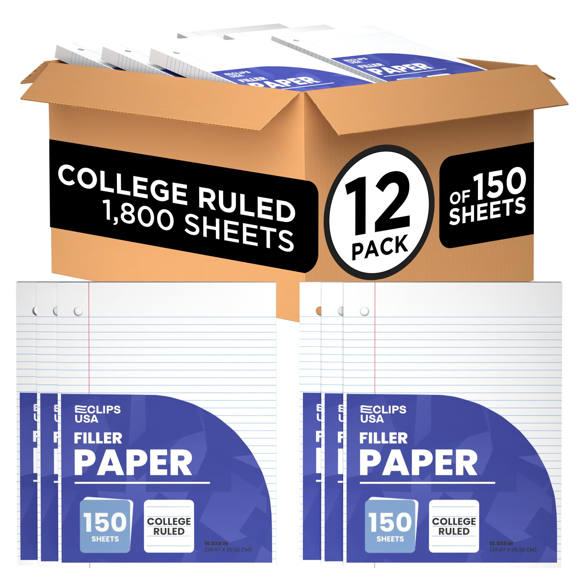 Papier do notatnika, papier liściasty, papier w linie, 26,7 cm x 20,3 cm, papier wypełniający, 56 g/m², 150 arkuszy w opakowaniu, 1800 arkuszy, 12 szt