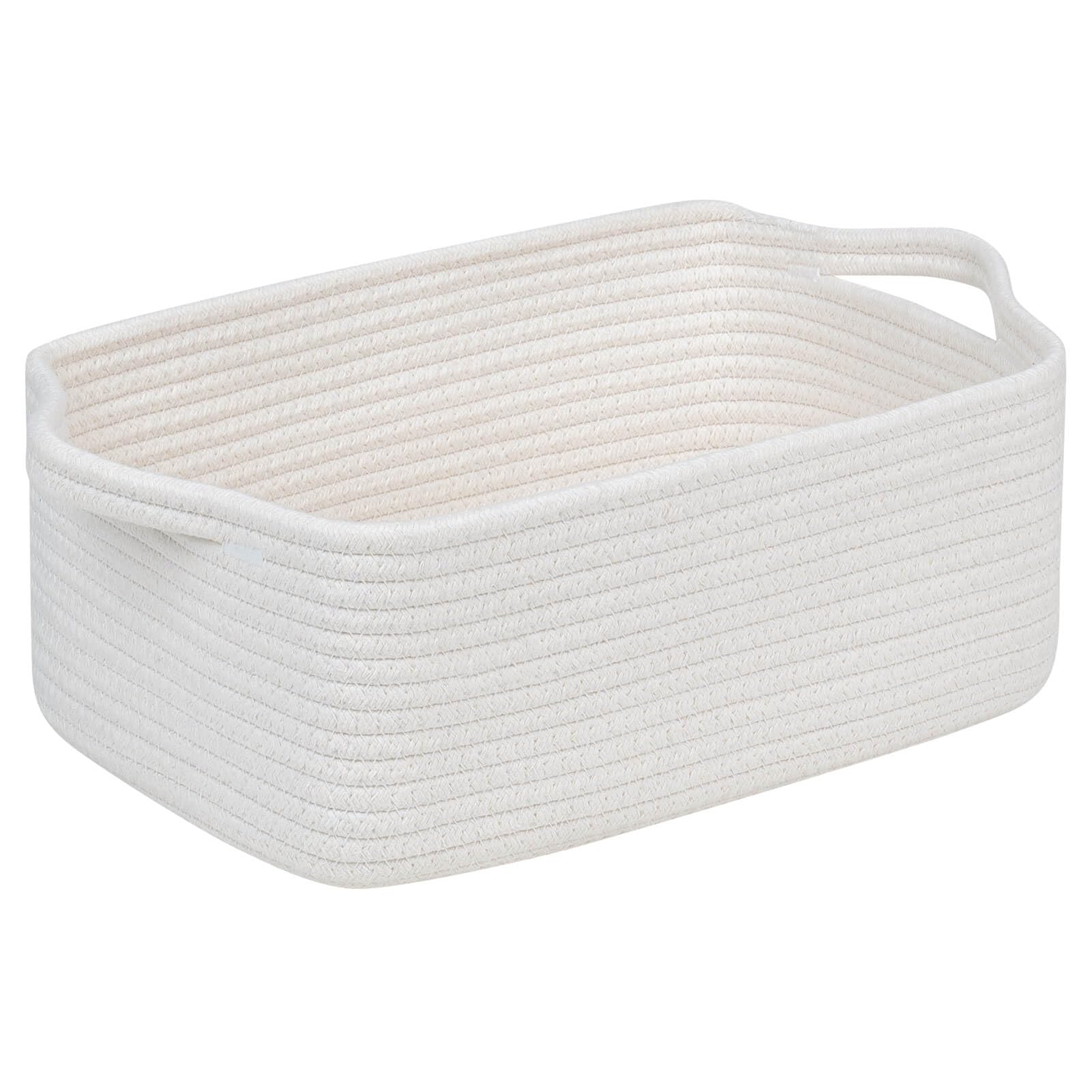 CubesLand Cute and Durable Small Cotton Rope Basket for Organizing | Woven Closet Storage Bin,Shelves Closet Storage Basket, Bathroom Storage Organizer Bin, Nursery Toy Basket Bin, White Basket