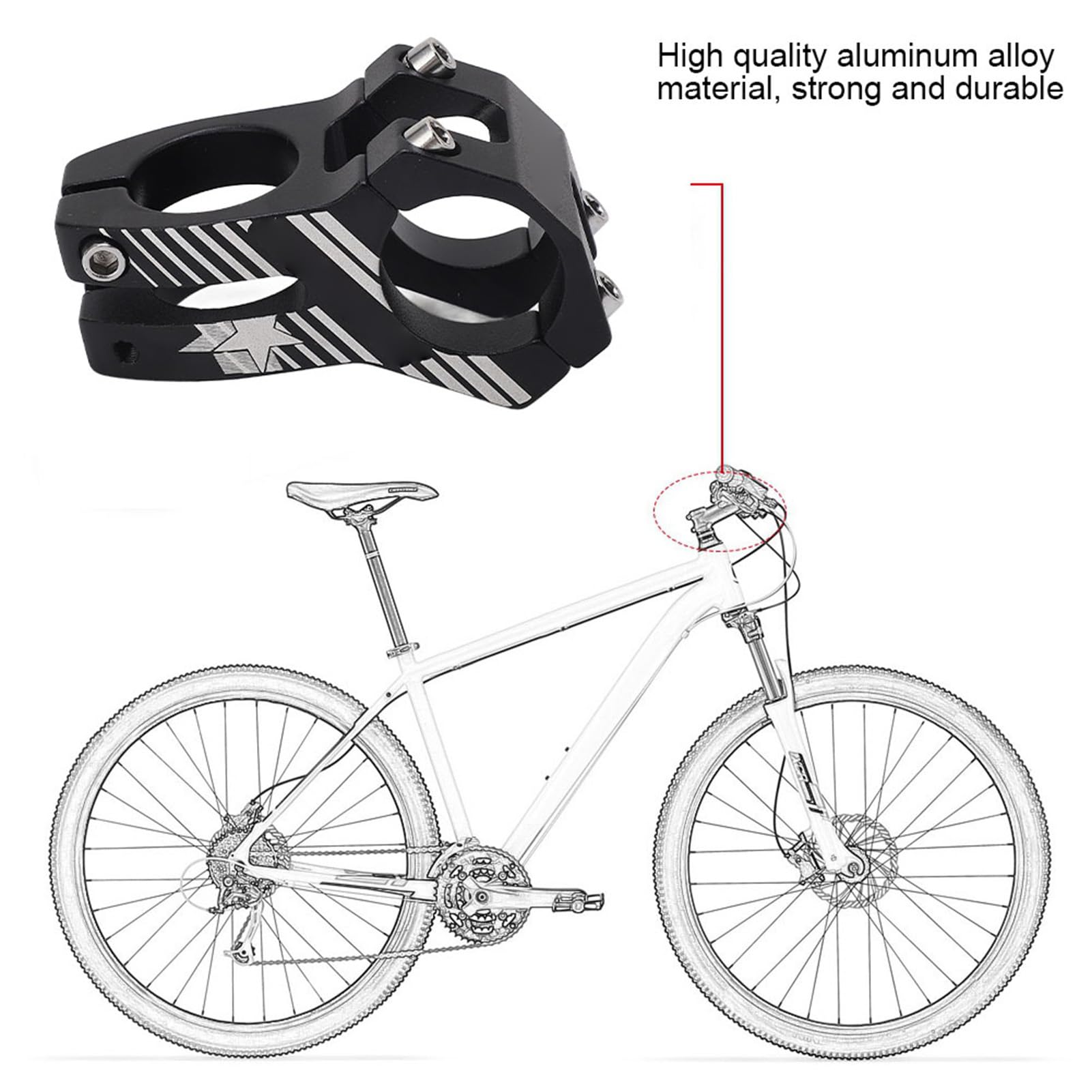 Mostek 31,8 mm, trzonek rowerowy ze stopu aluminium, kierownica rowerowa do roweru górskiego, rower szosowy, BMX, (czarny)