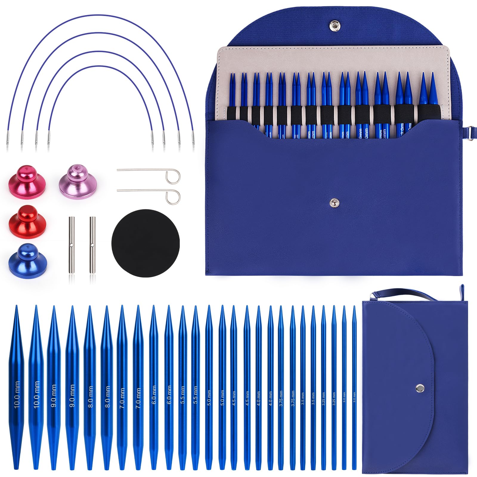 Coopay Auswechselbare Rundstricknadeln Set, 3,0-10,0 mm Rundstricknadeln (4 Längen verstellbar), Stricknadeln Rundstricknadel mit Aufbewahrungstasche,Austauschbare Rundstricknadel, Blau