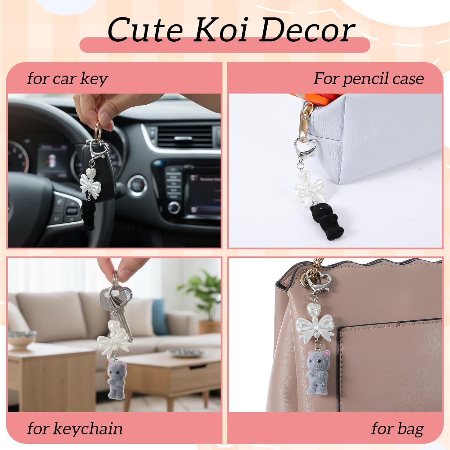3PCS Fuzzy Cat Keychain Cute Cat Plush Keychain Y2k Kawaii Kitty Matching Keychains with Bow for Women Backpack Purse Handbag Accessories Birthday Christmas Gifts - Image 4