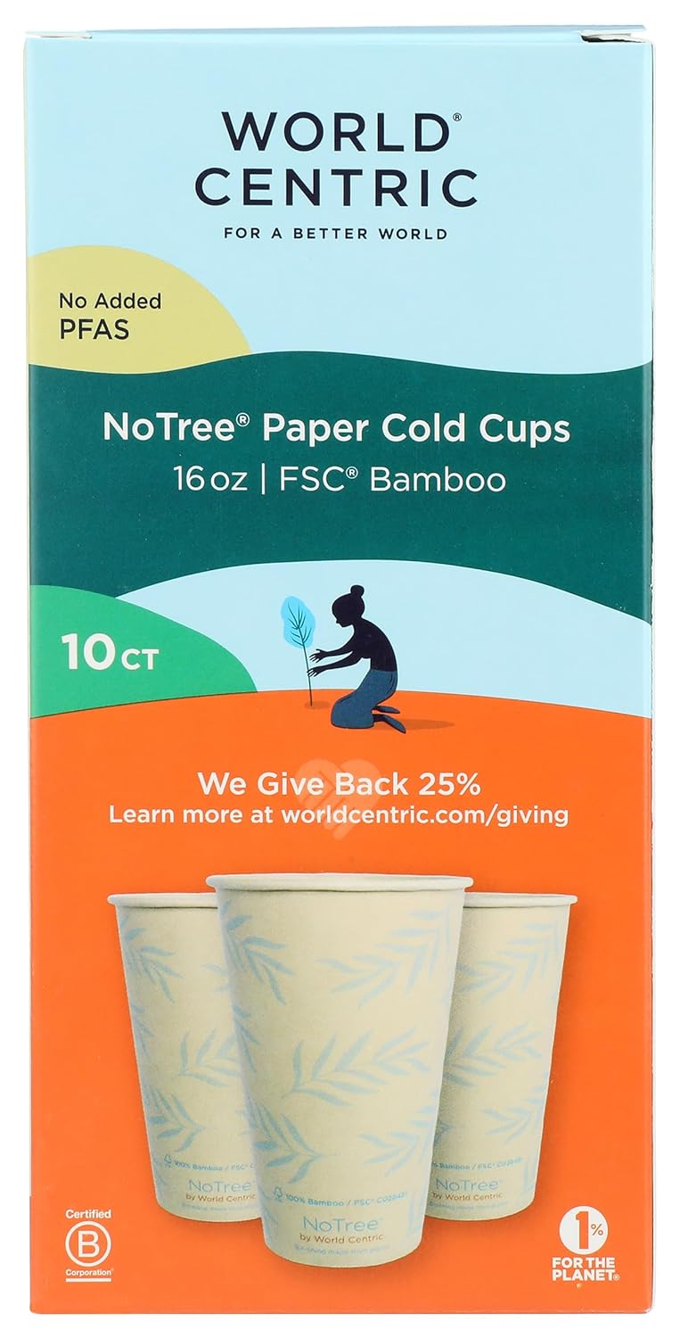WORLD CENTRIC Bamboo Cold Cups 16Oz, 10 CT