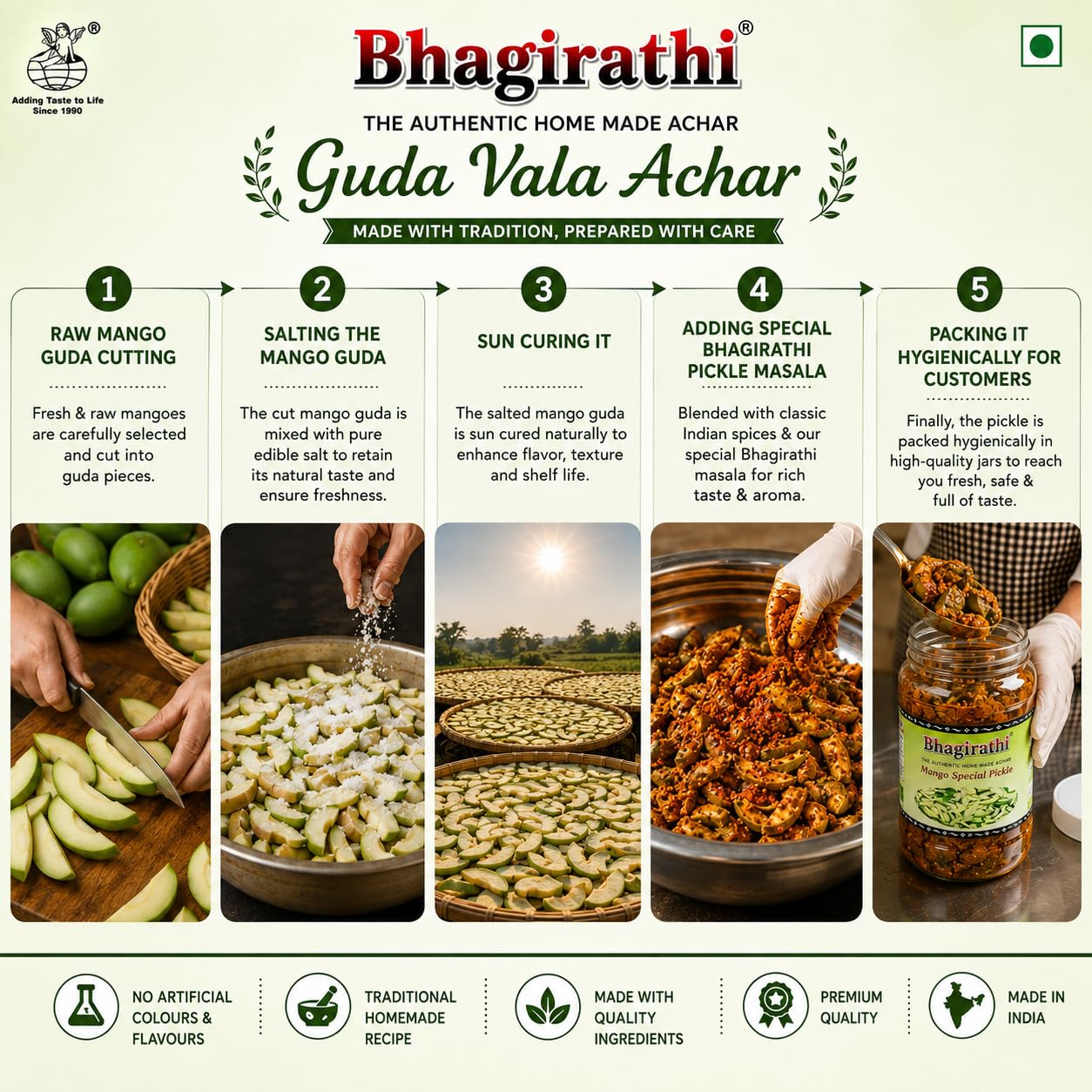 Bhagirathi Mango Special Pickle 500g Fleshy Aam Guda Wala Achar Fleshy & Juicy Cut Mangoes in Traditional Spice Blend 100% Homemade Style Zero Additives 3