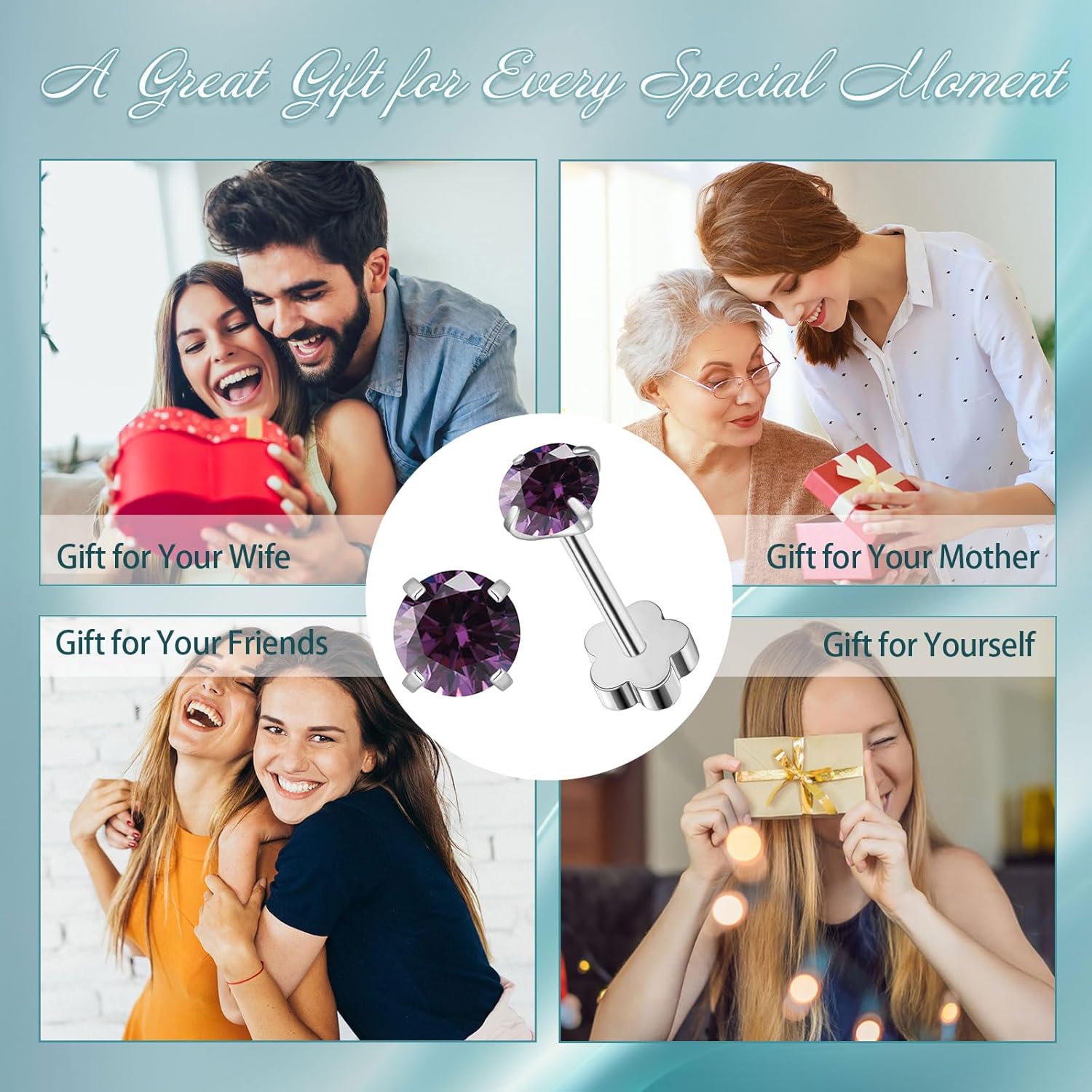 Flower Screw Back Birthstone Stud Earrings for Women Girls, 3mm G23 Tiny CZ Flat Back Stud Earrings, Screw Back Helix Earrings - Image 7