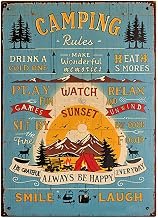 Camping Decor For Camper Camping Rules Sign Metal Tin Signs Rustic Lake Camper Door Decor For Inside Outside Funny Camping Themed for Outdoors,Yard, Man Cave,12X8 Inches,Farmhouse Campsite Decorations