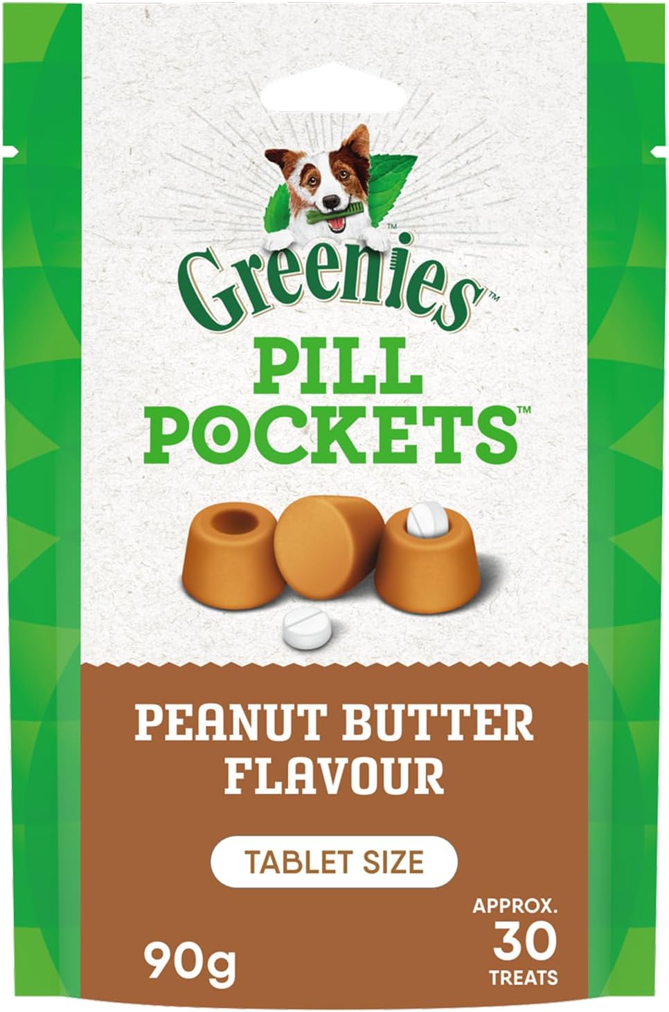 GREENIES Pill Pockets Dog Treats Tablet Size Natural Soft with Real Peanut Butter, (30 Treats) 3.2oz. Pack