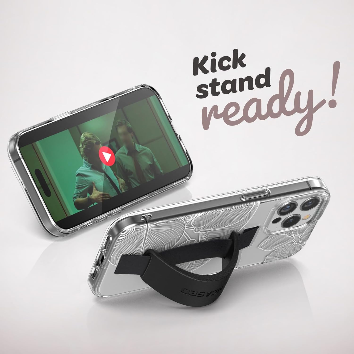 ENCASED Finger Loop Case, Designed for iPhone 15 Pro (2023) Hand Strap Clear Cover, Silicone Phone Holder Grip (Lace Leaf) - Image 3