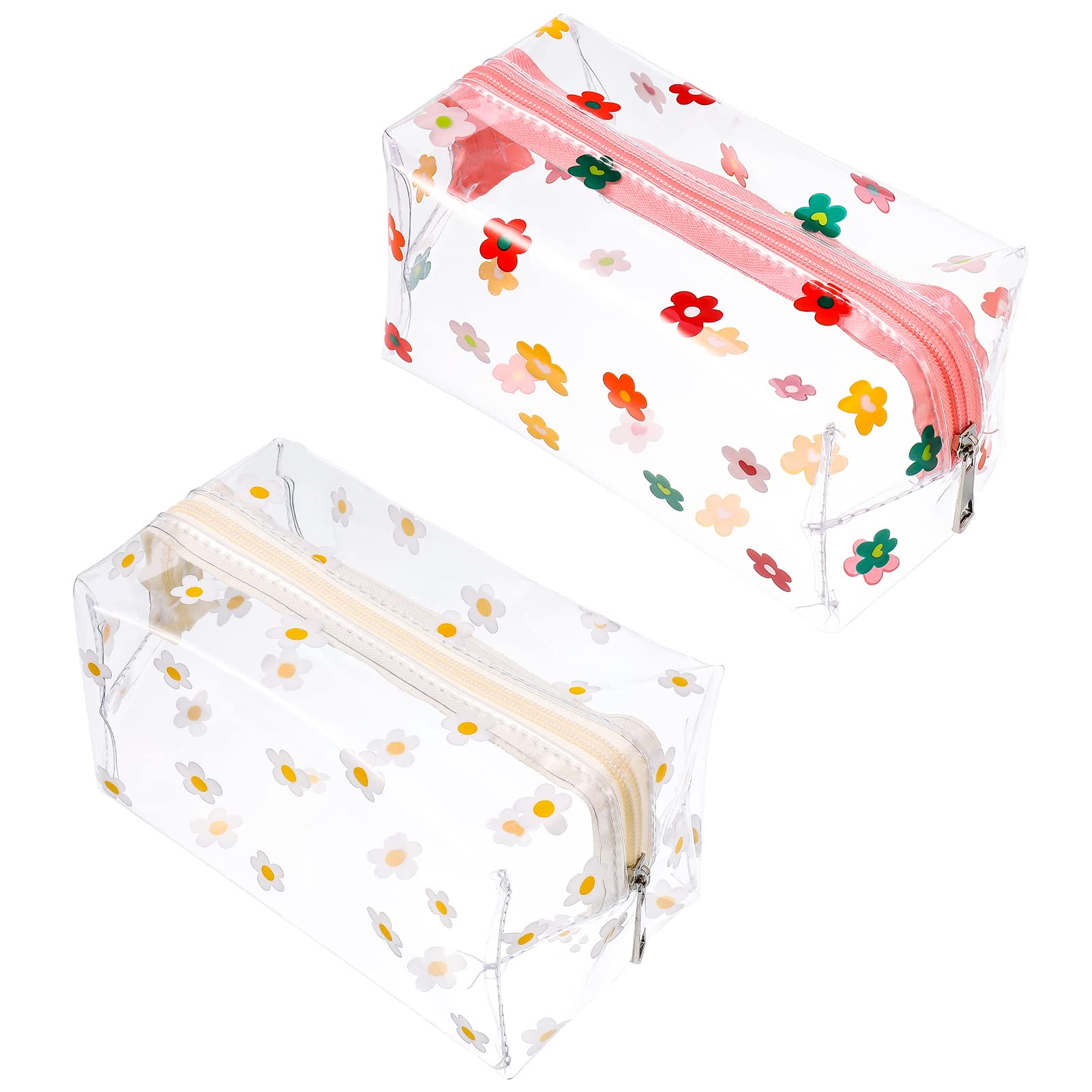 umorismo 2 Pieces of Transparent Pencil Case, Hyuna Floret Transparent Cosmetic Case, Daisy Transparent Cosmetic Case, PVC Waterproof Portable Toiletry Bag Pencil Case