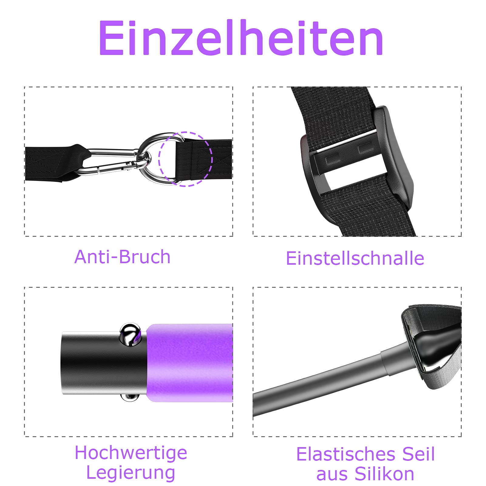 Pilates bar Set, Einstellbarer Pilates Bar mit 4 Resistances Bands（40 LBSx2、50LBSx2） Schaumstoffgriff und Türanker. tragbare fitnessgeräte für zuhause, für Yoga, Stretch, Formen. (violett)