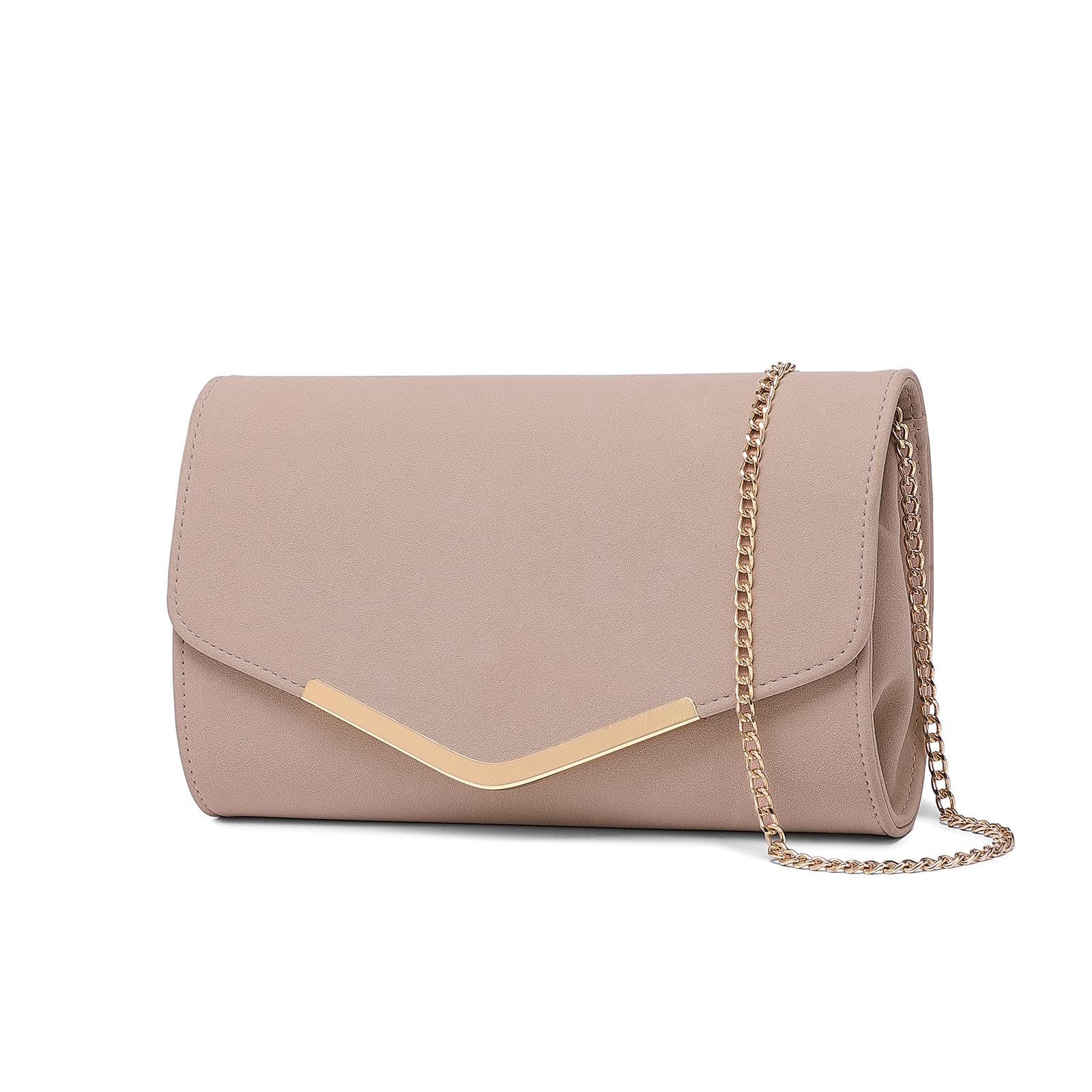 Miss Lulu Women's Clutches - Suede Clutch Bag with Chain - Elegant Evening Bags for Weddings and Evenings