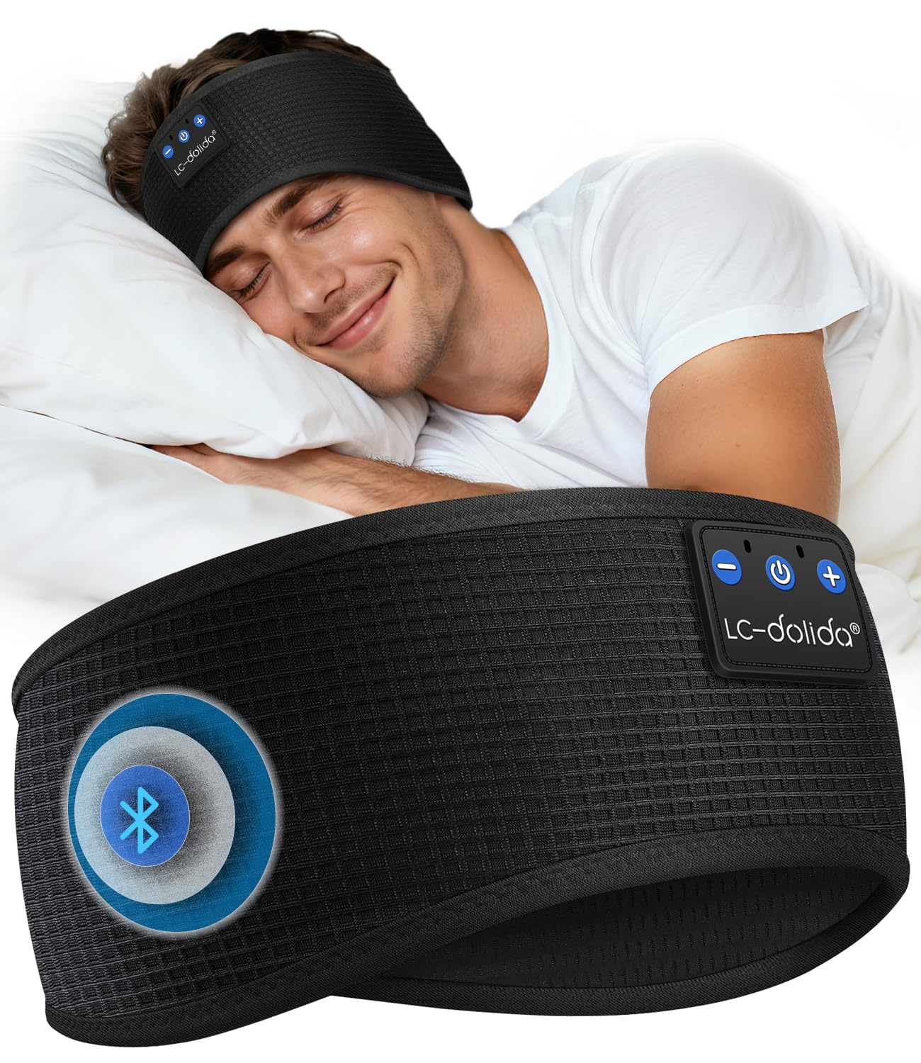 LC-dolida Bandeau Écouteurs de Sommeil Bluetooth V5.4, Casque Audio Bandeau sans Fil, Bandeau Audio Sommeil de 15 Heures de Lecture, Bandeau de Sommeil Léger avec Stéréo HiFi - 1