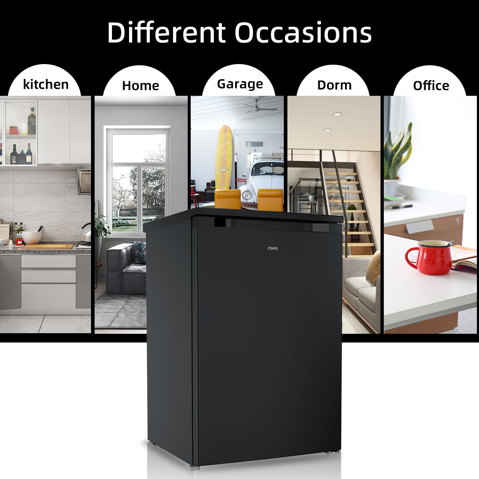 CHiQ CSD90D4DU Upright Freezer 90L, Singe Door mini, Reversible Door, Undercounter, Adjustable thermostat, Basement/Home/Student Dorm/Apartment/Office, Black — view 6