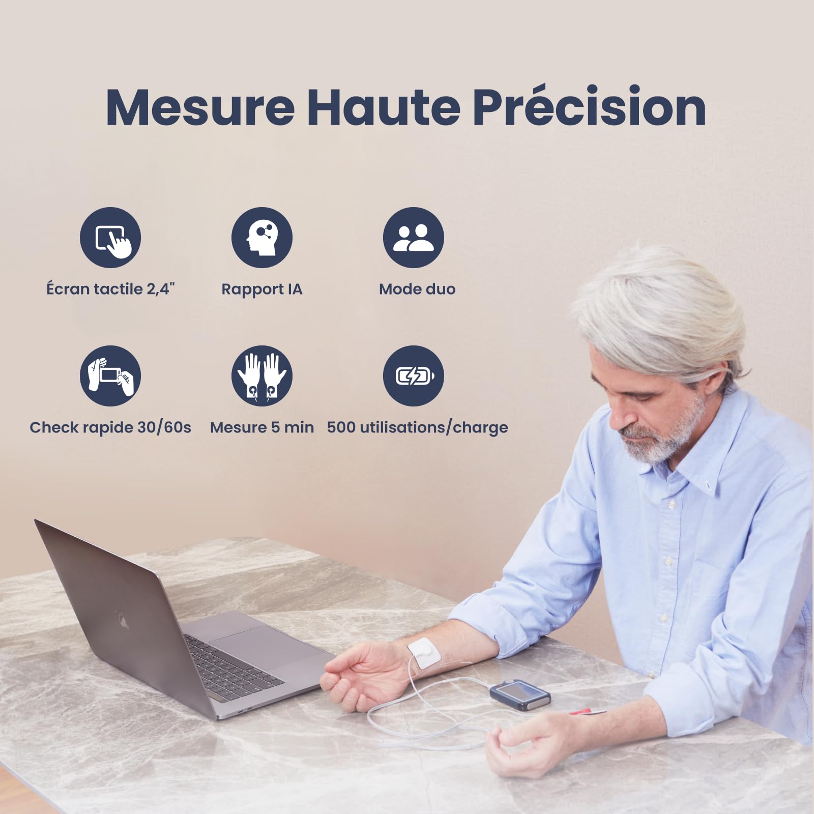 CheckMe Plus Appareil ECG Portable pour Usage Domestique, Fonction d'Analyse ECG, 30s 60s 5min Moniteur ECG Bluetooth avec Affichage en Temps Réel, Mémoire Illimitée (Smartphone et PC)