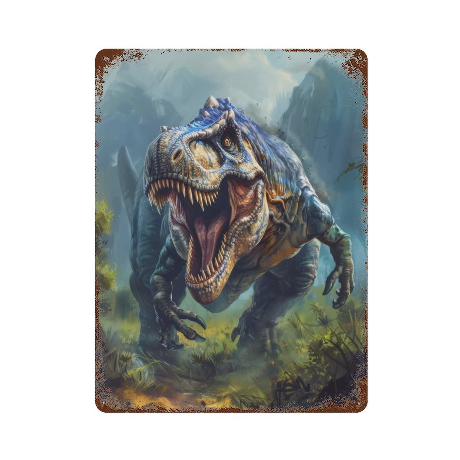 Roaring TRex Rusty Metal Tin Sign 15.7"x11.8", for Patio, Garden Room And Bar Decor, Old School Wall Decor