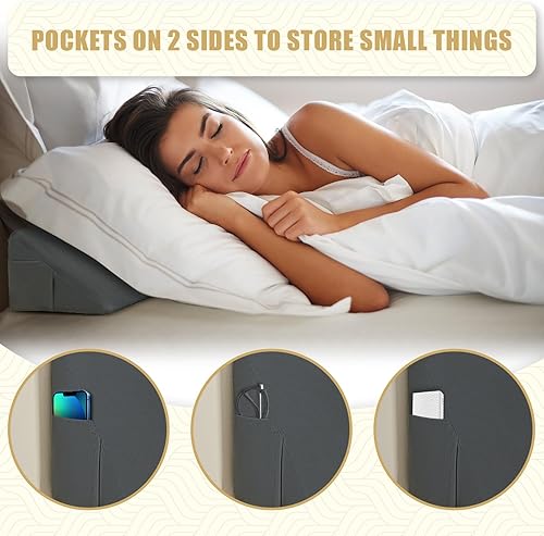 Miniatura 8 de DECMAY Almohada de cuña de cama tamaño King para cabecero, relleno de espacio de camacolchón, almohada de cuña de cabecero, cuña de almohada