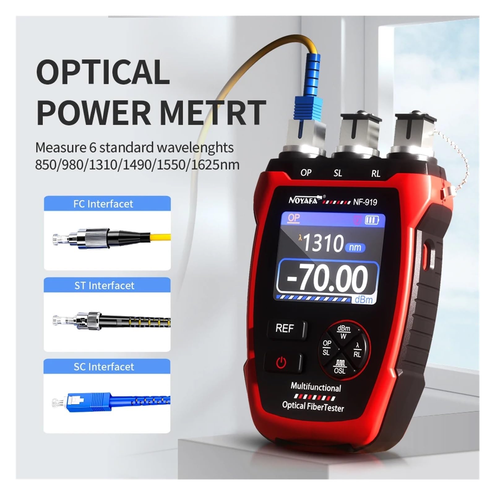 NF-919 Medidor De Fibra Óptica 3 En 1 Localizador Visual De Fallas Medidor De Potencia REF/OPM Probador De Cables De Fibra Óptica Con Luz Roja Herramienta De Red