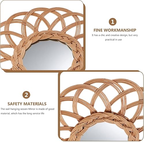 Miniatura 9 de VOSAREA Arte de pared decorativo de espejo tejido bohemio para sala de estar, dormitorio y baño, diseño de ratán natural para decoración interior