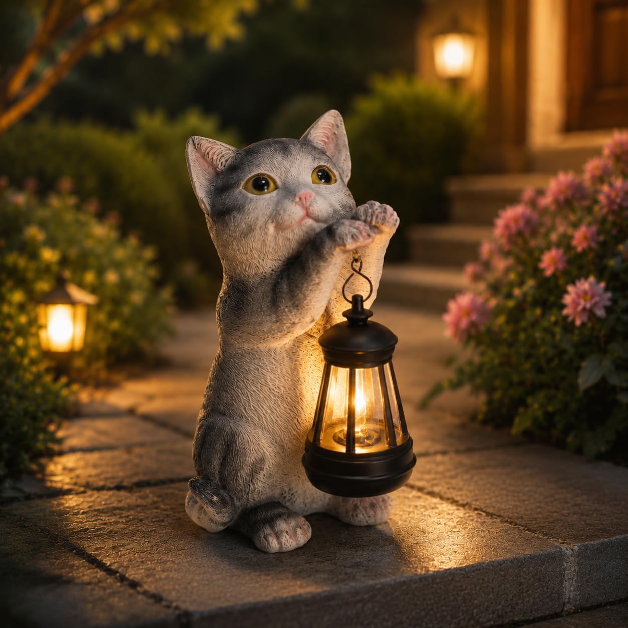 Photo 1 of WONDER GARDEN Cat Solar Statue with Lantern