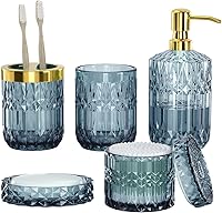 Vista 1 de Juego de Accesorios de Baño Azul – Juego de 5 Piezas de Accesorios de Baño de Vidrio Transparente