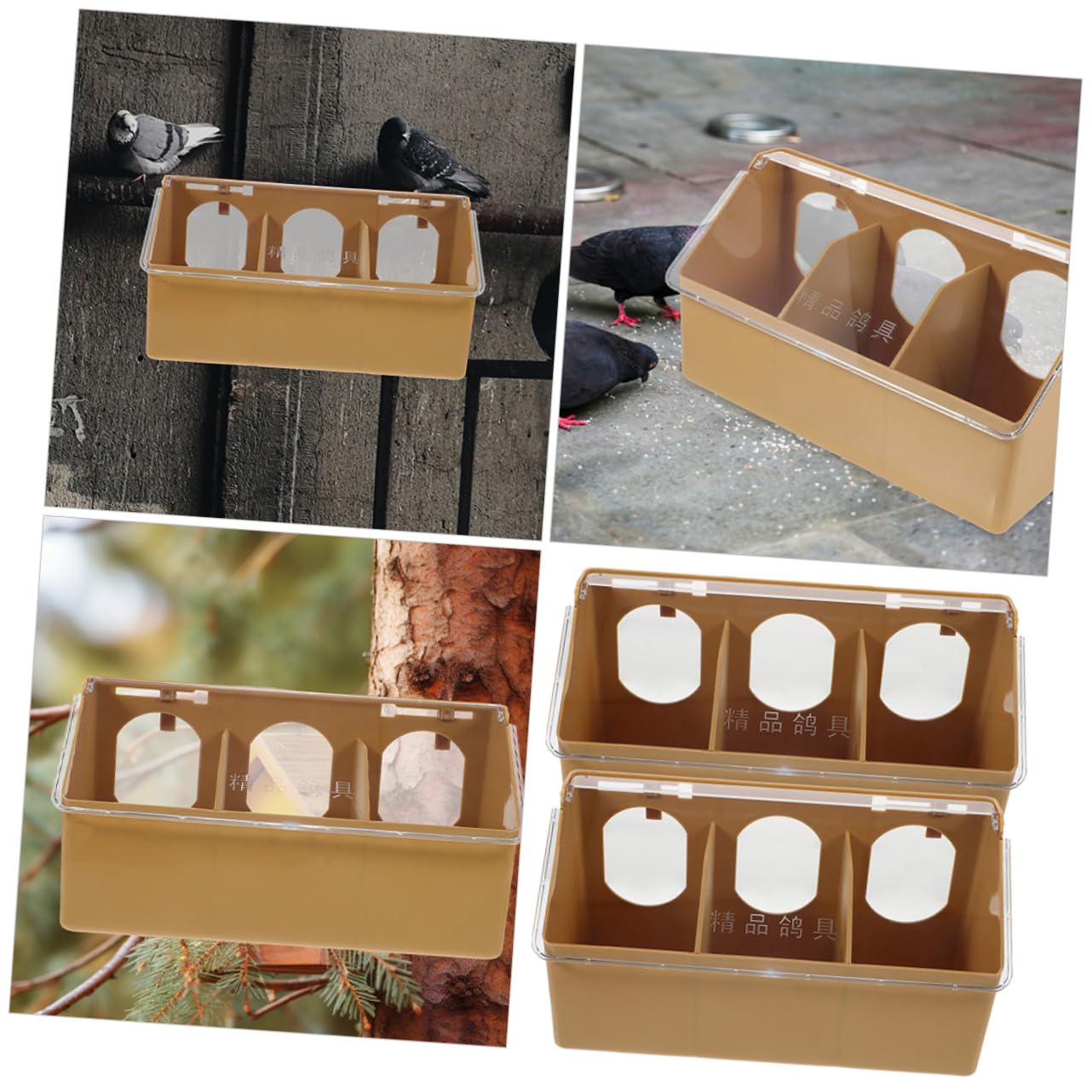 2 Comederos Multifuncionales para Pájaros y Loros, Soporte Resistente de Plástico Marrón para Jaulas de Mascotas, Fácil de Limpiar, Paquete de 2 Unidades