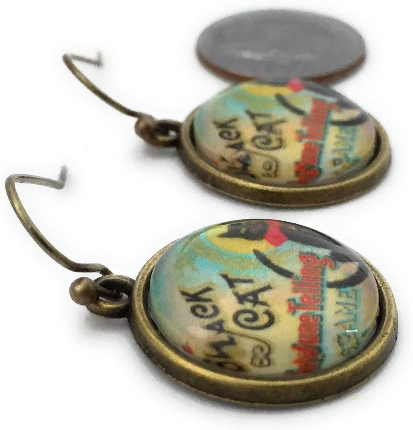 Black Cat Earrings - Vintage Fortune Teller Game - Handmade